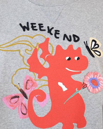 Shop Weekend Max Mara Logo Embroidered Crewneck Sweatshirt In Grigio Chiaro
