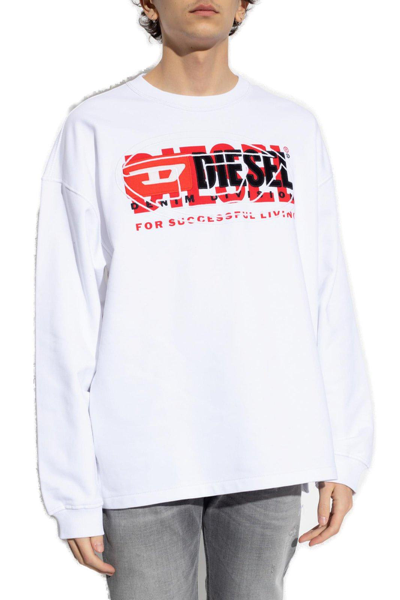 Shop Diesel Logo Printed Crewneck Sweatshirt In White