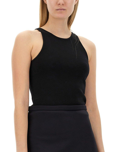 Shop Max Mara Crewneck Sleeveless Top In Solid Nero