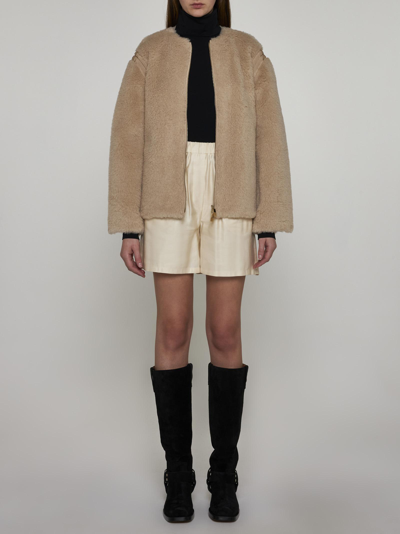 Shop Max Mara Panno Teddy Fabric Jacket In Cacha Chiaro