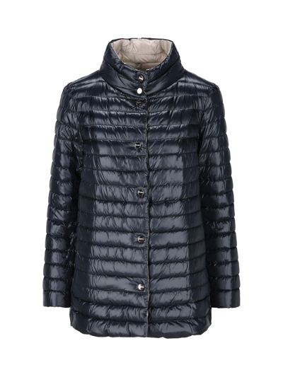 Shop Herno Reversible Button-up Padded Down Jacket In Blue Grey