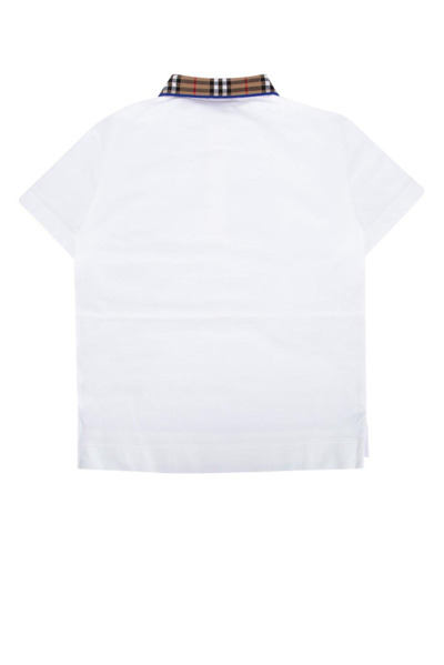 Shop Burberry Check-collar Short-sleeved Polo Shirt In White