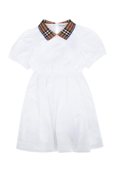Shop Burberry Check-collar Short-sleeved Dress In White