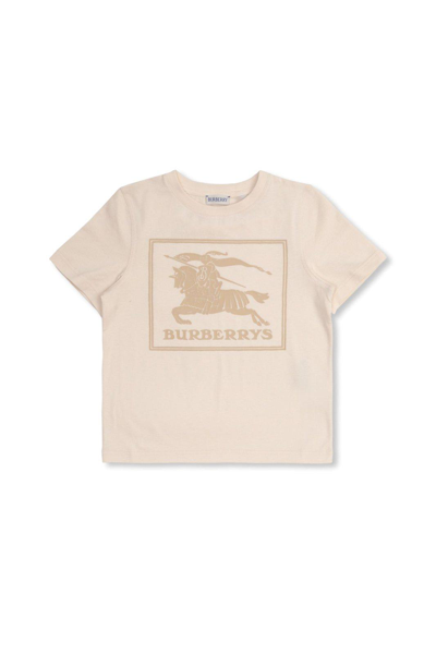 Shop Burberry Equestrian Knight Motif Crewneck T-shirt In Pale Cream