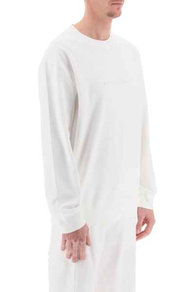 Shop Brunello Cucinelli Logo Embroidered Crewneck Sweatshirt In Off White