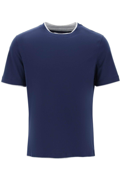 Shop Brunello Cucinelli Layered-effect Crewneck T-shirt In Blu Prussia
