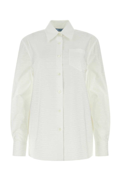 Shop Prada Collared Button-up Shirt In White