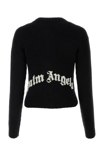 Shop Palm Angels Black Wool Blend Cardigan In Black Whit