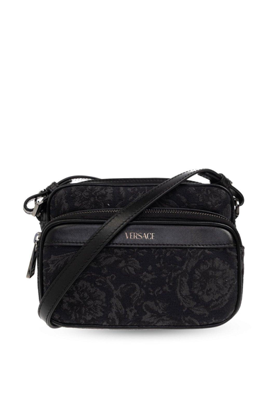 Shop Versace Barocco Athena Zipped Messenger Bag In E Black Rutenio