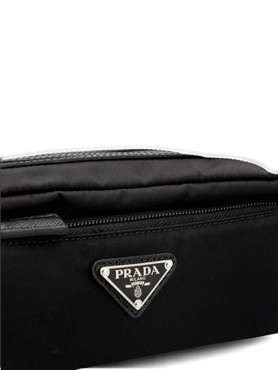 Shop Prada Triangle Logo Plaque Make-up Bag In Black
