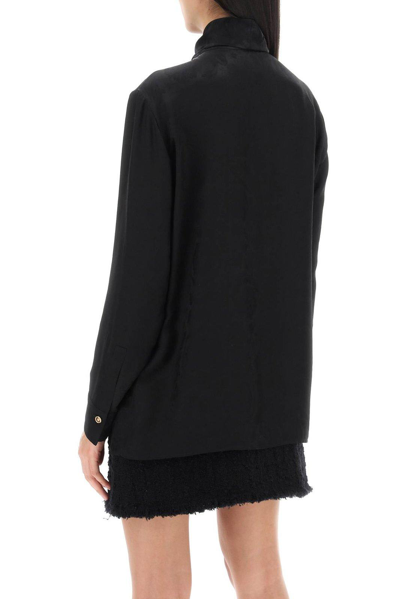 Shop Versace Barocco-jacquard Pussy-bow Blouse In Nero