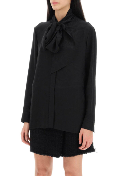 Shop Versace Barocco-jacquard Pussy-bow Blouse In Nero