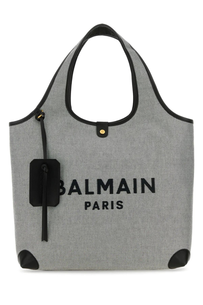 Shop Balmain Two-tone Canvas B-army Shopping Bag In Eab Noir Blanc