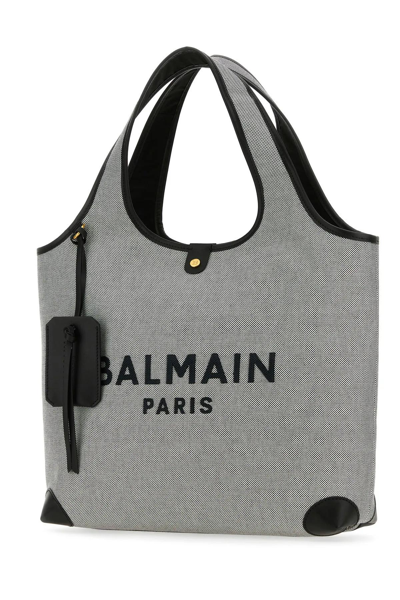 Shop Balmain Two-tone Canvas B-army Shopping Bag In Eab Noir Blanc