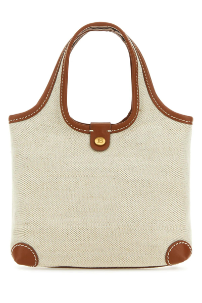 Shop Balmain Sand Canvas B-army Handbag In Gem Naturel Marron