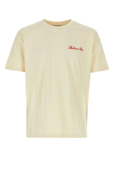 Shop Balmain Sand Cotton T-shirt In Gsk Creme Multico