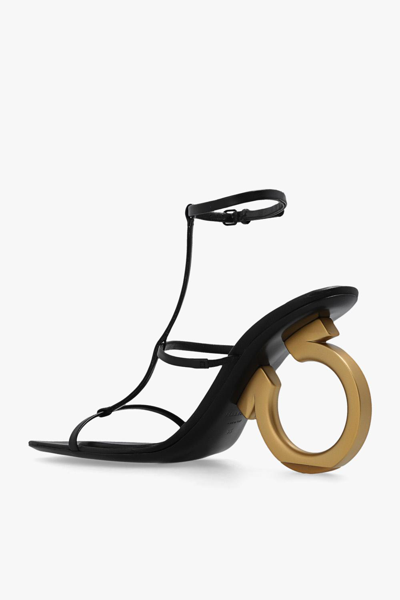 Shop Ferragamo Elina Heeled Sandals In Nero/oro