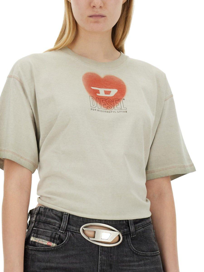 Shop Diesel Heart Print Oversized T-shirt