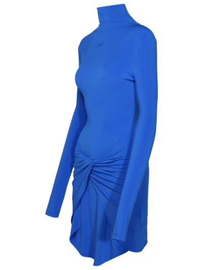 Shop Off-white High-neck Stretch Midi Dress In Blu Navy