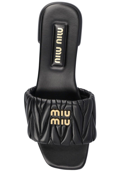 Shop Miu Miu Logo Plaque Square Toe Sandlas In Nero
