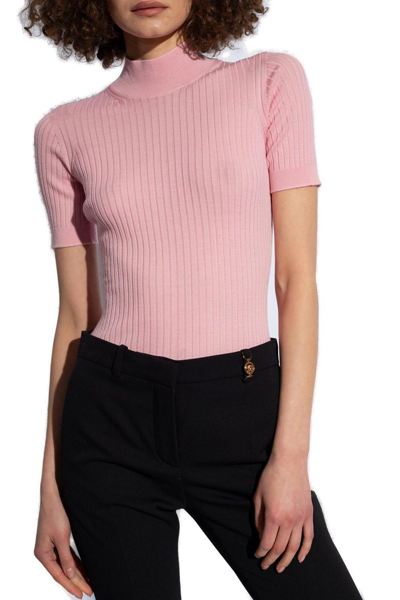Shop Versace Mock Neck Knitted Top In Rosa