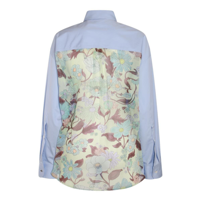 Shop Stella Mccartney Buttoned Curved Hem Panelled Shirt In Celeste