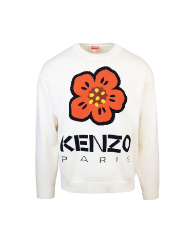Shop Kenzo Boke Flower Logo Intarsia Crewneck Jumper In Bianco