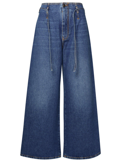Shop Etro Floral-embroidered Wide Leg Jeans In Blu Denim