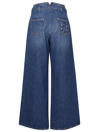 Shop Etro Floral-embroidered Wide Leg Jeans In Blu Denim