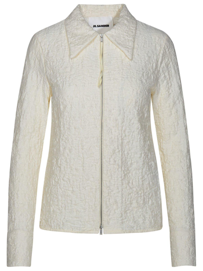 Shop Jil Sander Zip-up Crinkled Shirt In Bianco