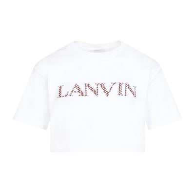 Shop Lanvin Logo Embroidered Cropped T-shirt In Optic White