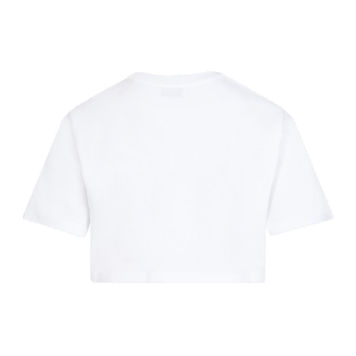 Shop Lanvin Logo Embroidered Cropped T-shirt In Optic White