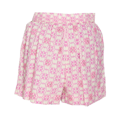 Shop Pinko Allover Logo Printed Embellished Shorts In Bianco E Rosa