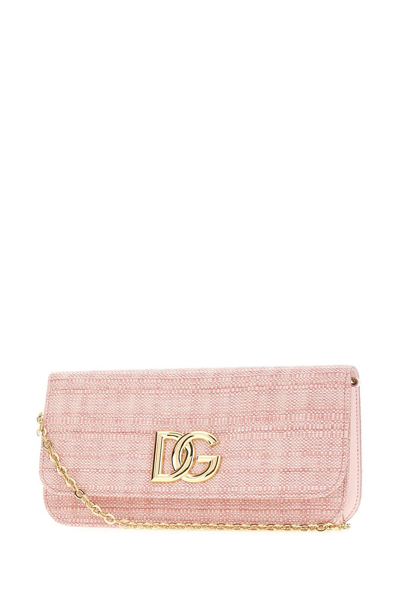 Shop Dolce & Gabbana Logo-plaque Chain-link Clutch Bag In Rosa