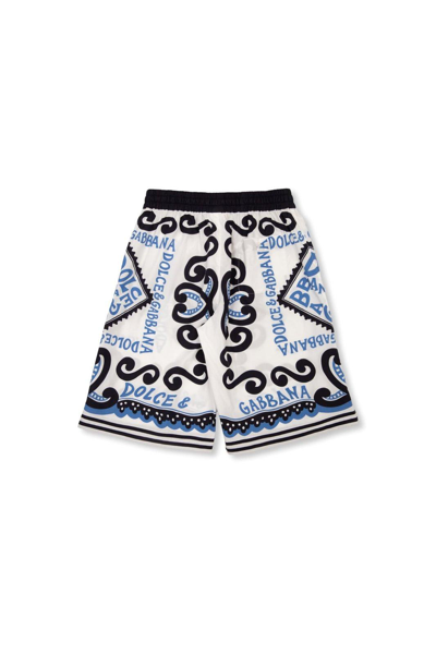 Shop Dolce & Gabbana Marina-printed Drawstring Poplin Shorts In Celeste