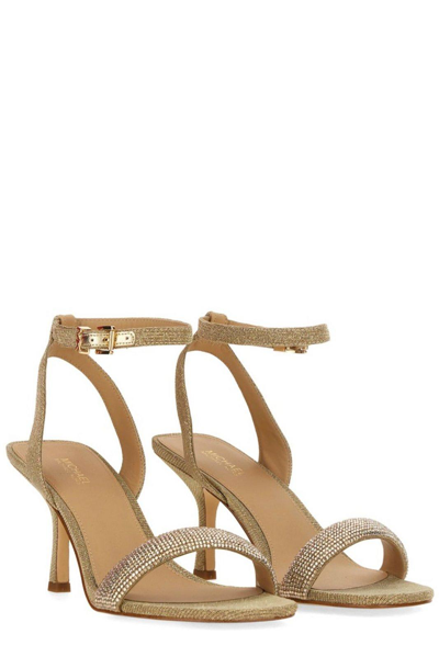 Shop Michael Kors Carrie Rhinestoned Embellished Sandals In Oro