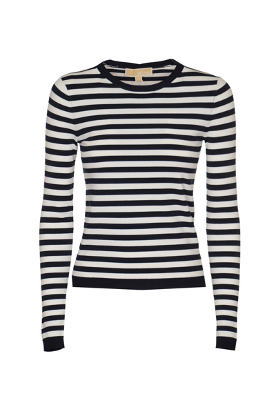 Michael Kors Striped Stretch Knit Sweater In Blu E Bianco