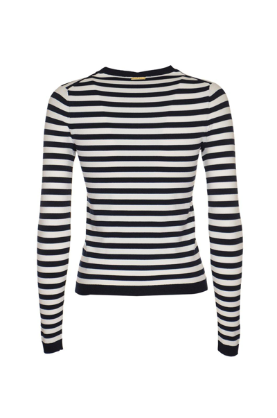 Michael Kors Striped Stretch Knit Sweater In Blu E Bianco