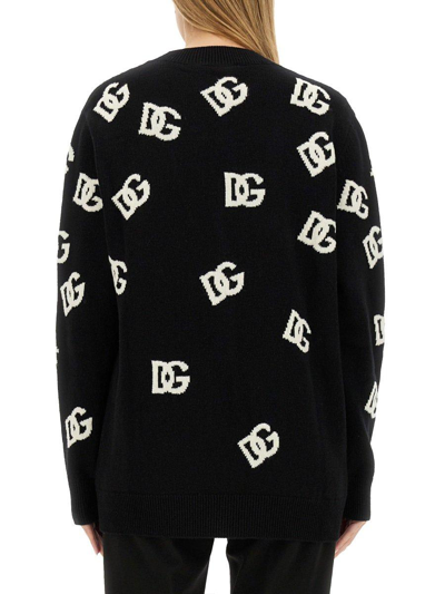 Shop Dolce & Gabbana All-over Logo Intarsia V-neck Cardigan In Nero Bianco