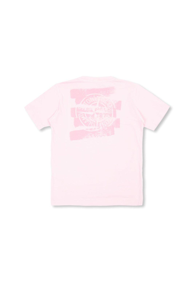 Shop Stone Island Logo Printed Crewneck T-shirt In Rosa