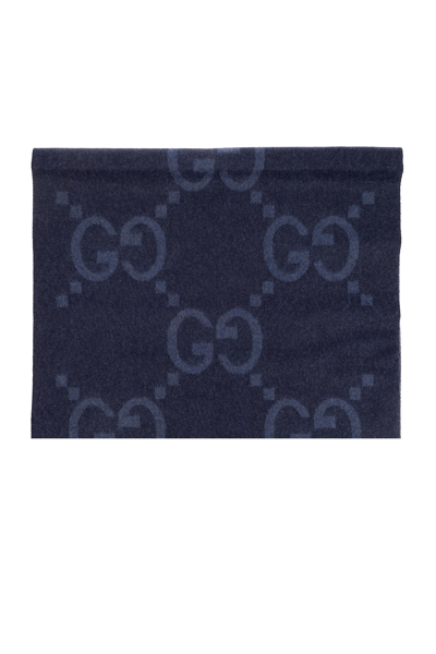 Shop Gucci Cashmere Scarf With Monogram In Petrol Blue