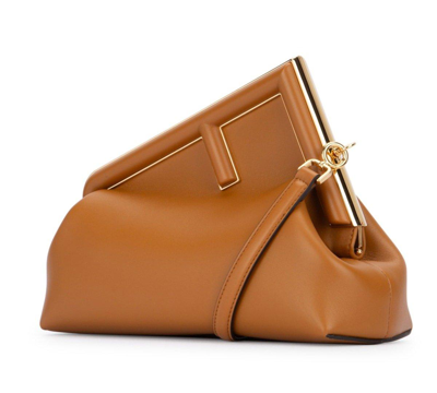 Shop Fendi First Clasp-detailed Midi Crossbody Bag In Brown