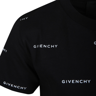Shop Givenchy Black T-shirt For Boy With All-over Logo In Nero E Bianco