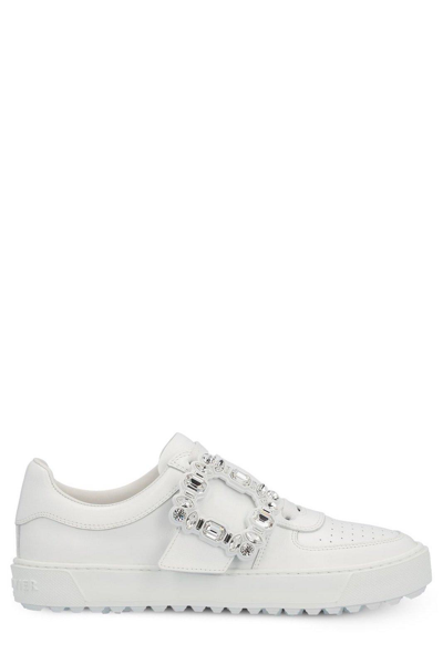 Shop Roger Vivier Embellished Buckle Sneakers In White