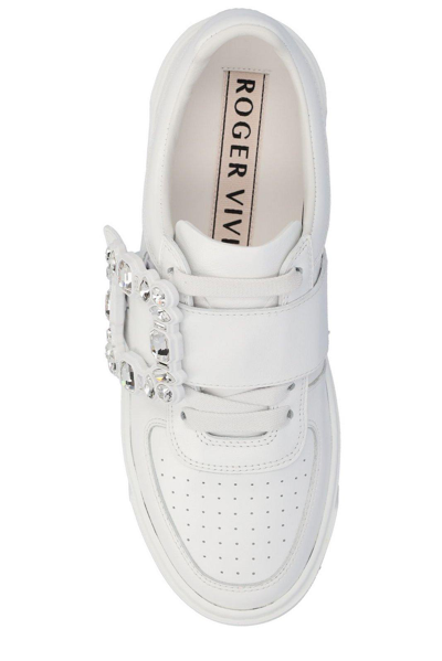 Shop Roger Vivier Embellished Buckle Sneakers In White
