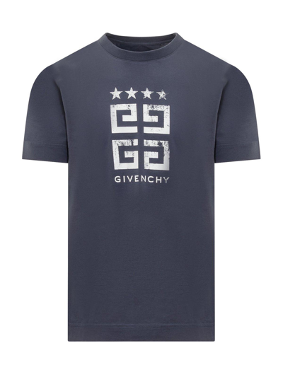 Shop Givenchy Faded 4g Logo Printed Crewneck T-shirt In Blue
