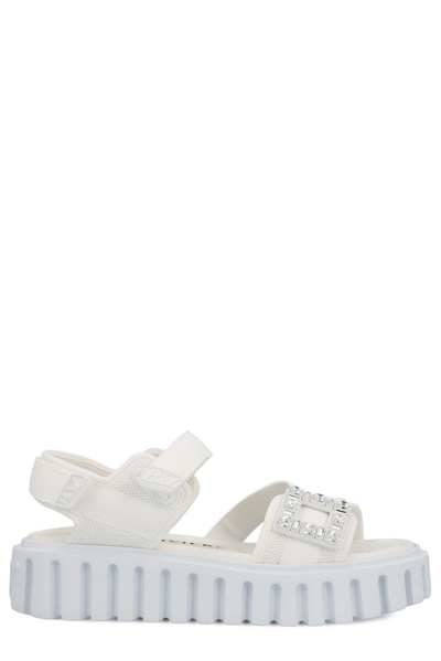 Shop Roger Vivier Embellished Sandals In White