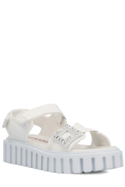 Shop Roger Vivier Embellished Sandals In White