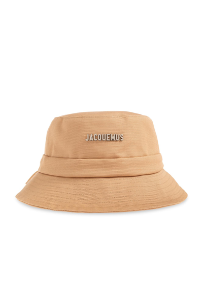 Shop Jacquemus Bucket Hat With Logo In Beige