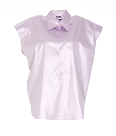 Shop Pinko Cadmo Laminated Sleeveless Shirt In Lilla